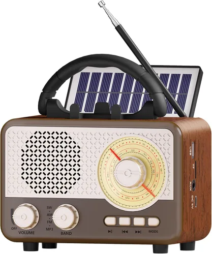 Radio portátil AM FM SW Altavoz Bluetooth Radios vintage con soporte para teléfono Tarjeta TF/AUX/USB Pequeña radio retro alimentada por batería y