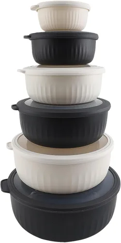Miniatura 62 de COOK WITH COLOR - Juego de tazones de preparación profundos con tapas, para mezclar, de plástico, pequeños y apilables (color negro degradado)