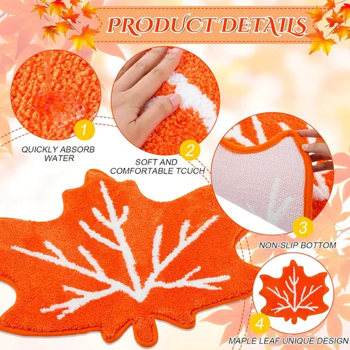 Miniatura 4 de Cindeer Tapete de baño de otoño, tapete para el día de Acción de Gracias, decoración de hojas de arce, tapete de cocina de otoño, tapete Naranja