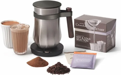 Sistema de Chocolate para Beber Caliente y Frío - El NUEVÍSIMO Velvetiser de Hotel Chocolat - El kit incluye máquina de chocolate caliente, caja de