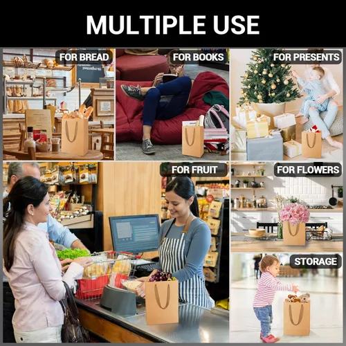 Miniatura 4 de EUSOAR Bolsas de compras de papel con asas, paquete de 25 bolsas pequeñas de papel kraft de 5.9 x 2.3 x 7.8 pulgadas, bolsa de mercancía