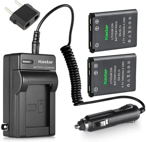 Kastar Batería (paquete de 2) y kit de cargador para EN-EL10 MH-63 funciona con Coolpix S60, S80, S200, S210, S220, S230, S500, S510, S520, S570,