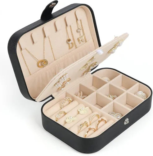 Joyero de viaje, pequeñas cajas organizadoras de joyas para mujeres y niñas, estuche de joyería de viaje de 2 capas, mini soporte portátil de