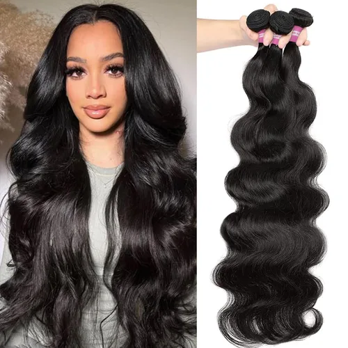 Miniatura 35 de DMKEEP Extensiones de cabello humano ondulado con cierre, 12, 14, 16+10 pulgadas, 100% cabello virgen brasileño sin procesar, 3 paquetes con cierre