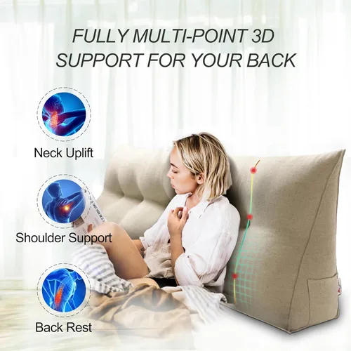 Miniatura 2 de WOWMAX Almohada de Cuña para Cabecero de Dormitorio Cabecero de Dormitorio Twin XL Almohada de Refuerzo para Cama con Funda Removible, 85% Lino 15%