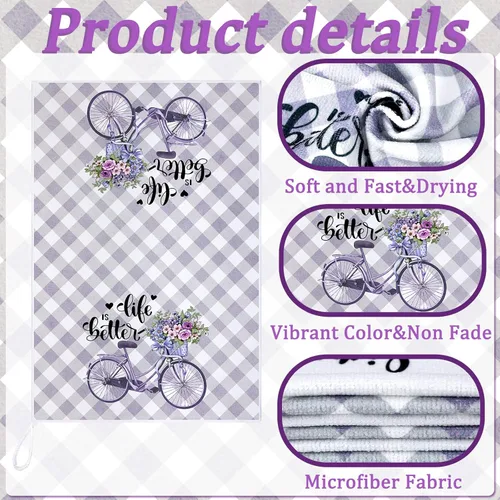 Miniatura 6 de Set de 6 toallas de cocina lavanda púrpura con flores, paños de cocina rústicos absorbentes, toallas de mano lavanda para té, de 24 x 16 pulgadas