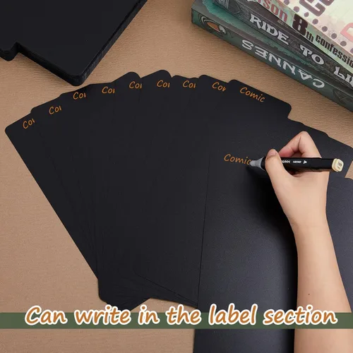 Miniatura 4 de Lewtemi 100 hojas divisores de cómics para tablas altas, separadores negros para cajas de cómics cortas o largas, cajas de almacenamiento de libros