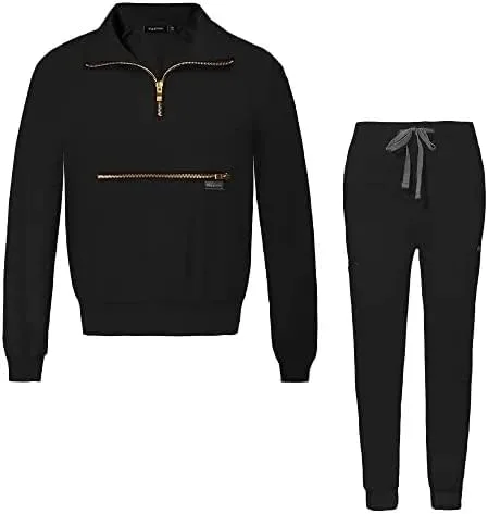 niaahinn Conjunto de ropa quirúrgica para mujer, camiseta de manga larga y pantalones quirúrgicos, uniformes de trabajo de color sólido con bolsillos