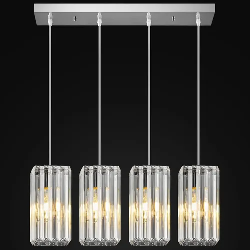 Miniatura 11 de Lámpara colgante moderna cromada rectangular de iluminación colgante mini candelabros de cristal, lámpara colgante ajustable para cocina, isla
