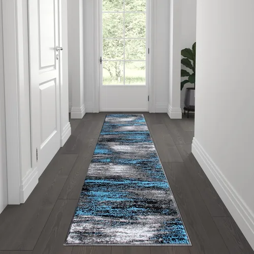 Miniatura 9 de Flash Furniture Rylan Collection - Alfombra contemporánea de olefinas azules, de pelo alto, 2 x 10 pies, respaldo de yute, pasillo, entrada