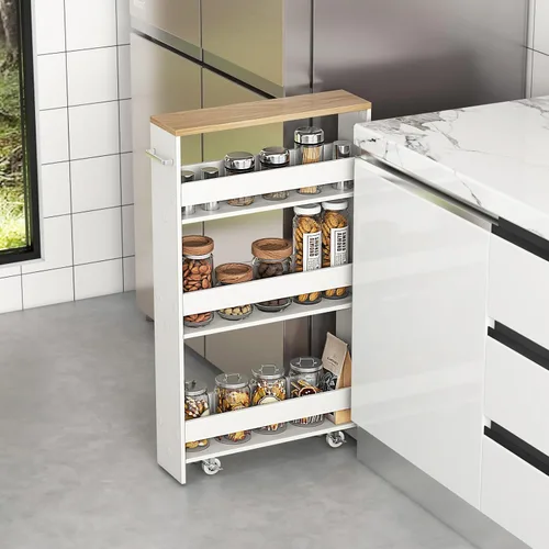 Miniatura 7 de Carrito con ruedas de almacenamiento delgado, estantería lateral de 4 niveles con asa, organizador móvil con ruedas para lavandería, baño, oficina
