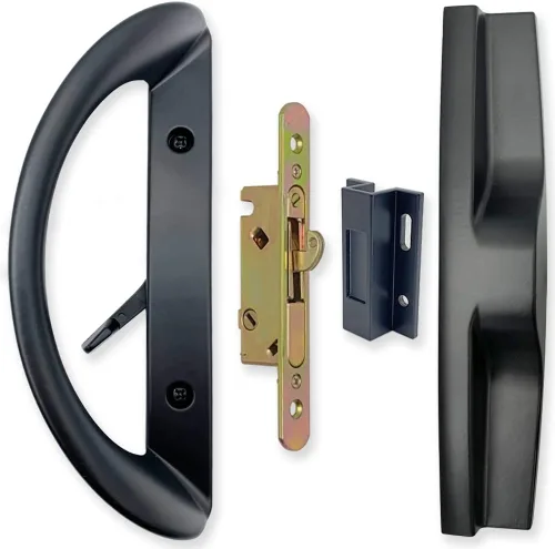 ALLYWASAI Juego de manijas de puerta corredera de patio con cerradura de muesca, placa frontal y retén, juego de cerradura de manija de reemplazo,