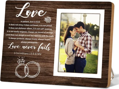 Marco de fotos rústico, marco de fotos para parejas, 1 Corinthians 13:4-8 Love Never Fails, regalo de pareja para aniversario de boda, compromiso,