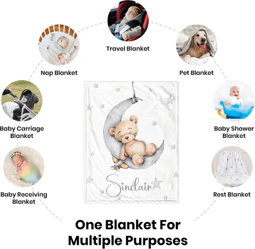 Miniatura 7 de Manta de bebé personalizada para niñas y niños, manta de bebé personalizada con nombre, mantas de regalo personalizadas súper suaves para niños