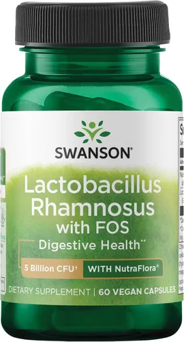 Swanson Lactobacillus Rhamnosus con FOS - 5 mil millones de UFC - Apoyo a la salud digestiva con fructooligosacáridos - Apoyo probiótico para la