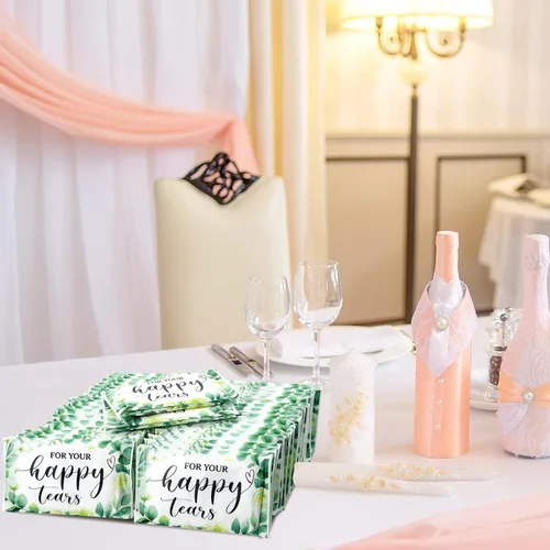 Miniatura 6 de Lincia Paquete de 100 pañuelos de papel de lágrimas felices para boda, 3 capas, pañuelos de boda para invitados, tamaño de viaje, papel facial a