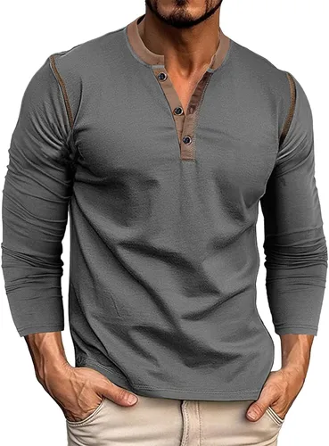 Miniatura 13 de Henley Shirt for Men, Long Sleeve Casual Button Placket, Classic Lightweight Cotton Pullover Basic Tee Tops