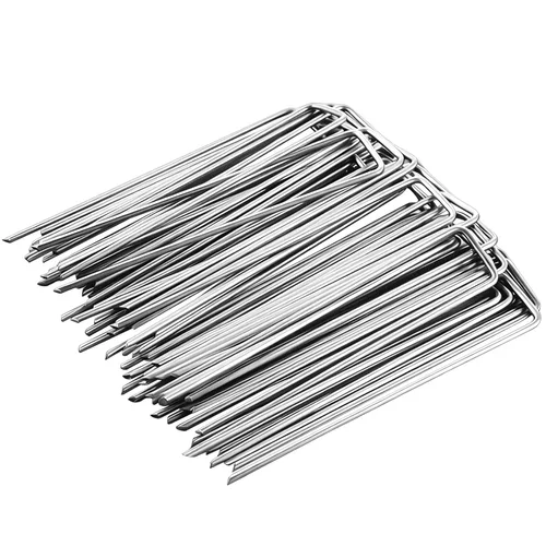 Miniatura 8 de Paquete de 100 grapas de jardín resistentes en forma de U de 6 pulgadas, estacas de jardín de acero galvanizado calibre 11 para asegurar tela