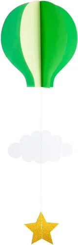 Miniatura 5 de Colorido globo aerostático colgante de papel decorativo (paquete de 4) - Globo grande de aire caliente con nubes estrellas colgantes guirnalda