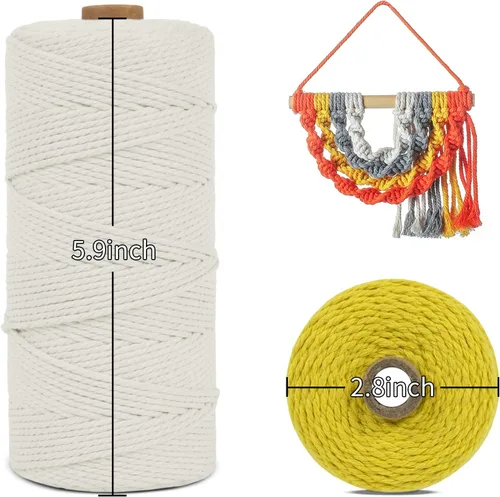 Miniatura 3 de Cuerda de macramé de 0.079 in para 219 yardas, cuerda de algodón natural para manualidades, hilo de cuerda de macramé de colores para colgar