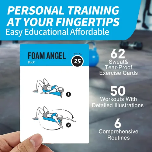 Miniatura 4 de Tarjetas de entrenamiento con rodillo de espuma, 62 tarjetas de ejercicios de gran tamaño de 5 x 3.5 pulgadas, tarjetas de fitness para mujeres