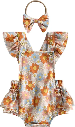 YINGISFITM Ropa de verano para bebé niña, con estampado floral, sin mangas, con volantes, bonito traje bohemio
