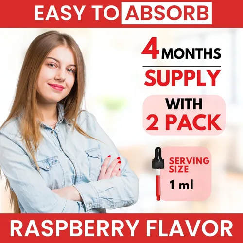 Miniatura 6 de Vitamina B12 vegana con complejo B de 20000 mcg, extra fuerte para hombres y mujeres, gotas líquidas de frambuesa, fabricadas en Estados Unidos, B1