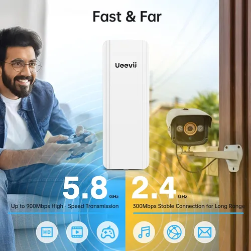 Miniatura 3 de UeeVii Kit de enrutador de puente inalámbrico de doble banda Puente WiFi de 2.4G 5.8G Puente inalámbrico punto a punto de 5 KM Extensor Starlink