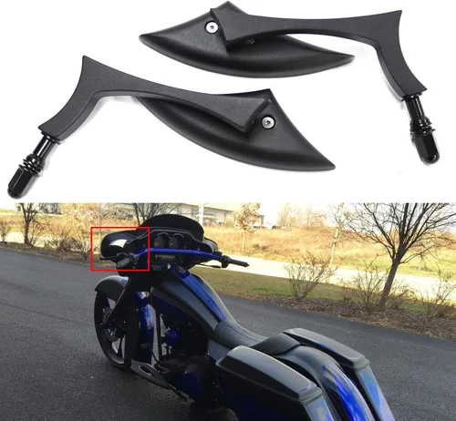 Miniatura 7 de Rich Choices Espejos Laterales Negros para Manillar de Motocicleta Espejos Retrovisores Tipo Hoja Compatible con Harley Road King Street Glide Scrub