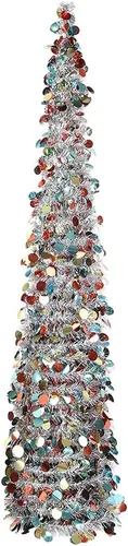 Árbol de Navidad plegable, árbol de oropel desplegable, lentejuelas coloridas, árboles de Navidad artificiales, soporte para chimenea, decoración de
