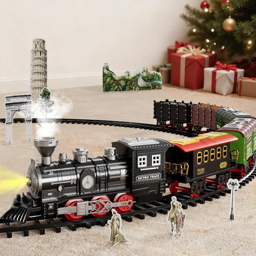 Miniatura 6 de NIPLOOOW Juego de tren grande para niños de 4 a 8 años, juguete de tren eléctrico con sonido realista, luces y humo para debajo del árbol