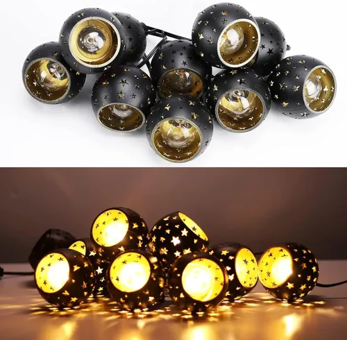 Miniatura 5 de Vigdur Guirnalda de luces tipo farol, tira de luces de estrella enchufable con 10 bombillas G40 transparentes y pantallas de plástico de estrella