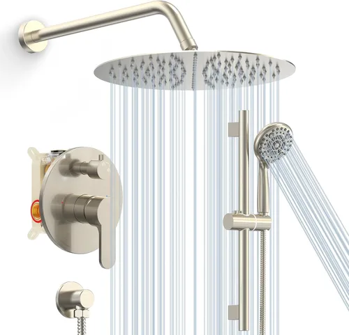 SR SUN RISE Sistema de ducha de lluvia de 12 pulgadas, cabezales de ducha de alta presión y conjunto combinado portátil de 6 rociadores con barra