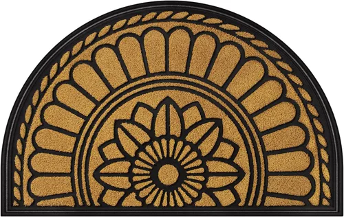 Mibao Tapete semicircular para puerta, tapete antideslizante de bienvenida para entrada, tapetes de goma duraderos, felpudo de bajo perfil Amarillo