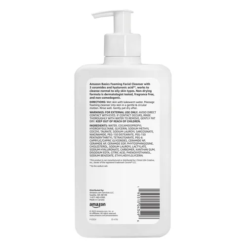 Miniatura 3 de Amazon Basics Limpiador facial espumoso con ceramidas y ácido hialurónico, suave lavado facial diario, no comedogénico, sin fragancia, 12 onzas