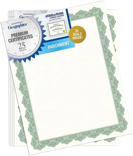 Miniatura 5 de Geographics 30% certificados de pergamino en blanco reciclados, 8 1/2" x 11", Optima Green, paquete de 25 Verde