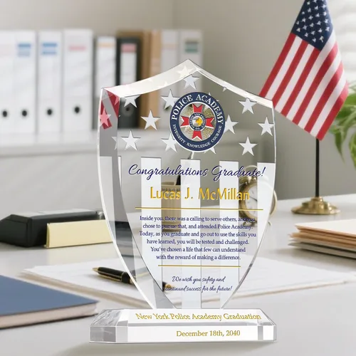 Miniatura 2 de Regalo de graduación personalizado de la Academia de Policía – Placa de escudo de cristal grabada personalizada para nuevos oficiales, graduados