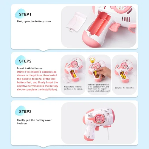 Miniatura 7 de Pistolas de burbujas para niños de 4 a 8 años, paquete de 2 lanzadores automáticos de burbujas con luz LED y solución de 14 burbujas, pistola