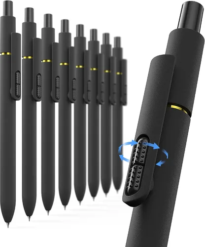 Hiacry 8 bolígrafos de gel de punta fina de 0.028 pulgadas, tinta negra, escritura suave, secado rápido, larga duración, suministros escolares y de