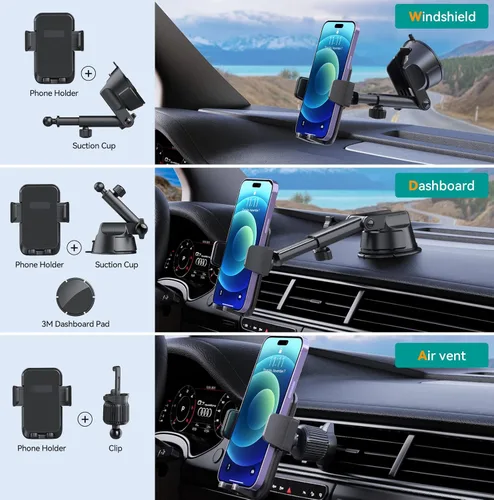 Miniatura 4 de DOLYOFG Soporte de Teléfono para Coche, [Succión de Grado Militar y Base Super Resistente] Montura Universal para Teléfono de 3 en 1