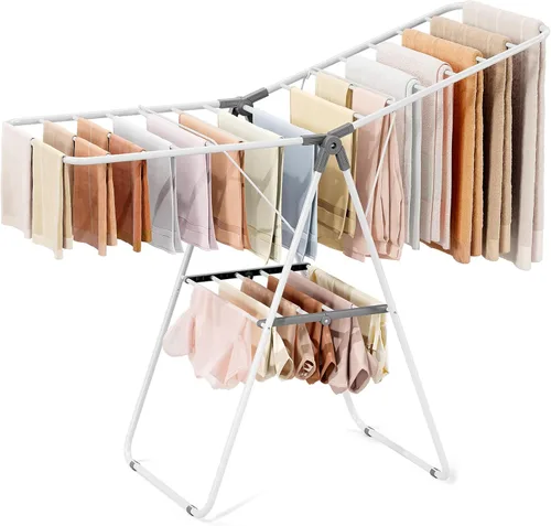 Miniatura 8 de APEXCHASER Tendedero de secado de ropa con 4 alas, de acero inoxidable, con altura ajustable, plegable, para uso en interiores y exteriores, sin