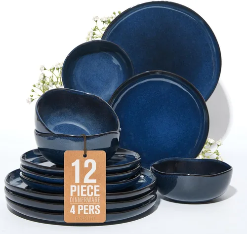 Miniatura 60 de Pokini - Juegos de vajilla de gres para cena, juego de platos y cuencos de cerámica, platos de cocina aptos para microondas y lavavajillas, platos
