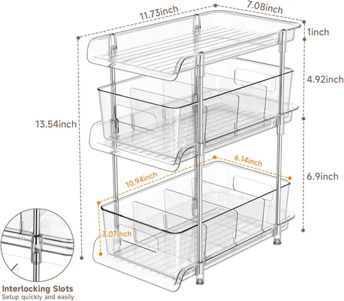 Miniatura 3 de Organizador de baño transparente de 3 niveles con divisores, organización y almacenamiento de despensa extraíble multiusos para debajo