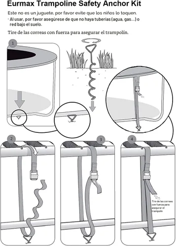Miniatura 4 de Eurmax USA Estacas para Trampolín de Servicio Pesado Partes de Trampolín Estacas de Acero con Forma de Sacacorchos Kit de Anclaje con Gancho en T