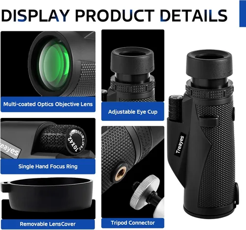 Miniatura 3 de Telescopio monocular de alta potencia HD de 10 x 42, 10 x 42 pulgadas, ultraligero y portátil, marco metálico BAK4, con adaptador de teléfono