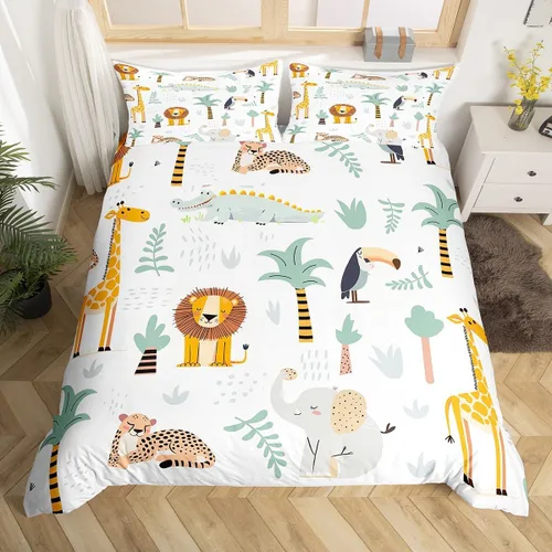 Miniatura 32 de Feelyou Juego de ropa de cama de animales del zoológico, tamaño individual, funda de edredón de animales de dibujos animados para adolescentes