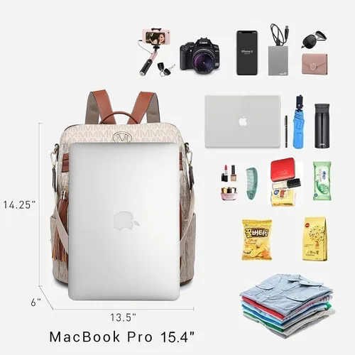 Miniatura 5 de MKP COLLECTION Mochila de moda para mujer, bolsa convertible grande para mujer, mochila de viaje, bolsa de hombro, juego de 2 piezas con borla, Beige