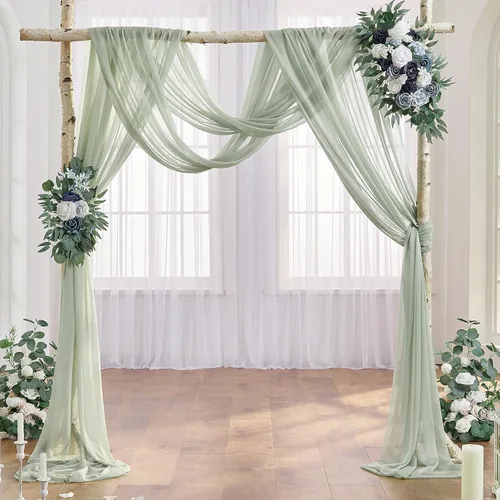 Miniatura 34 de gogoparti Tela drapeada para arco de boda, cortinas de arco burdeos, cortina de telón de fondo transparente para ceremonias, fiestas, cabinas