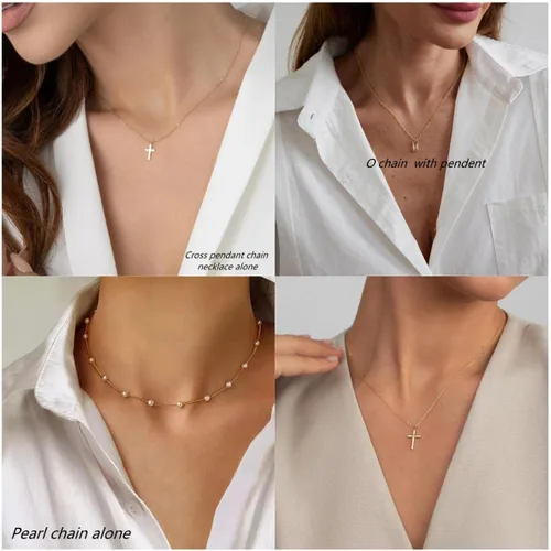 Miniatura 6 de VIROMY - Delicado collar de oro para mujer, chapado en oro de 14 quilates, collar de satélite de triple capa, collar de clip con cadena