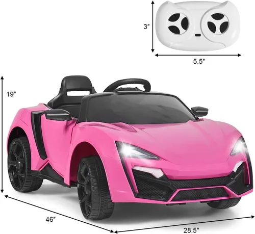 Miniatura 9 de Costzon Vehículo eléctrico con batería de 12 V con modos de control manual y remoto, luces LED, bocina, música, MP3, USB, TF, 3 velocidades, Rosa